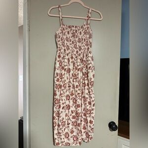 Old Navy Burgundy Floral Midi Dress with Pockets